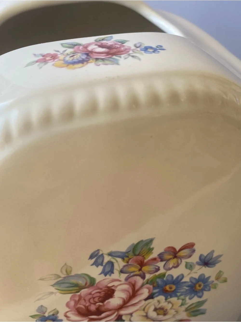 Athena Cream Ceramic Tissue Box Cover with Pink & Blue Floral Bouquet